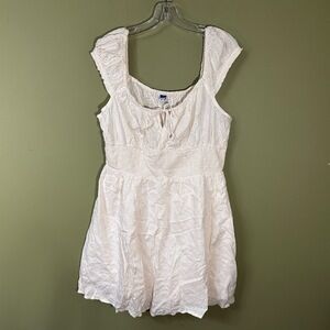 Old Navy Babydoll Dress Sz L Cream Sundress Eyelet Milkmaid Peasant Feminine